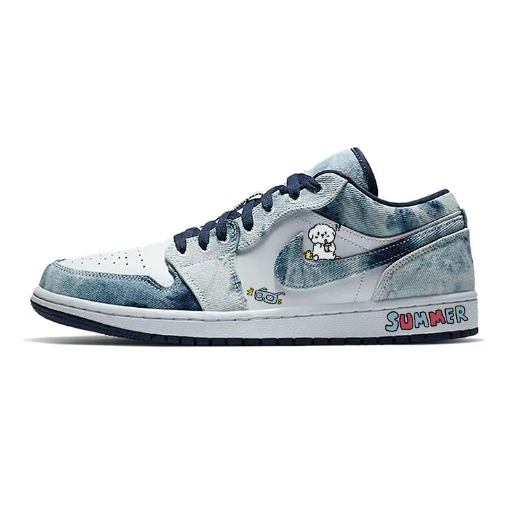 Jordan Air Jordan 1 Cushioning Anti-Slip And Wear-Resistant Low-Top Vintage Basketball Shoes Men's White Blue