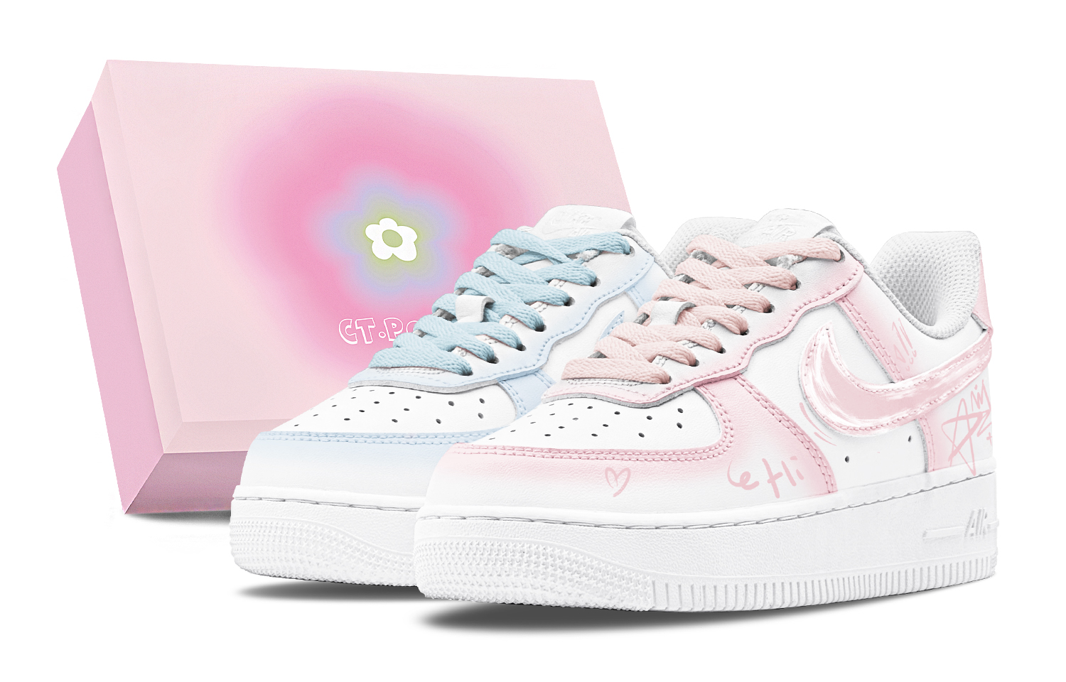 Nike Air Force 1 Air Force 1 Abrasion Resistant Low top Skateboard Shoes Women's Blue Pink