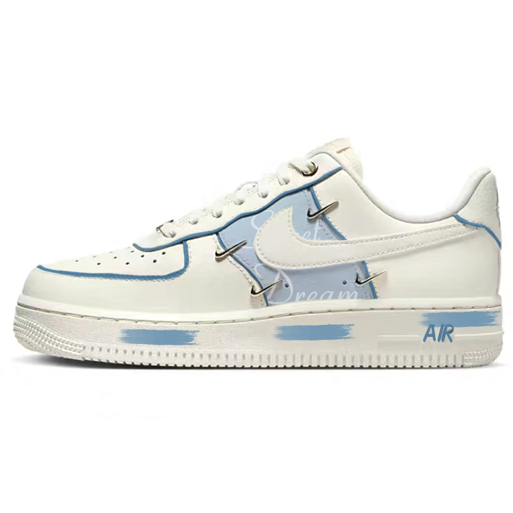 Nike Air Force 1 Abrasion Resistant Low Top Skateboard Shoes Women's White Blue