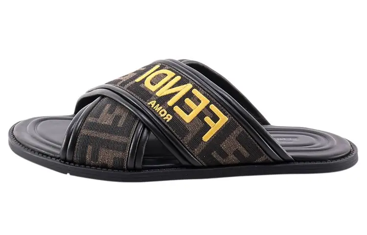 FENDI FF Motif Fabric Slide 'Embroidered Logo - Tobacco' купить в интернет-магазине Yoocart с быстрой доставкой по России.