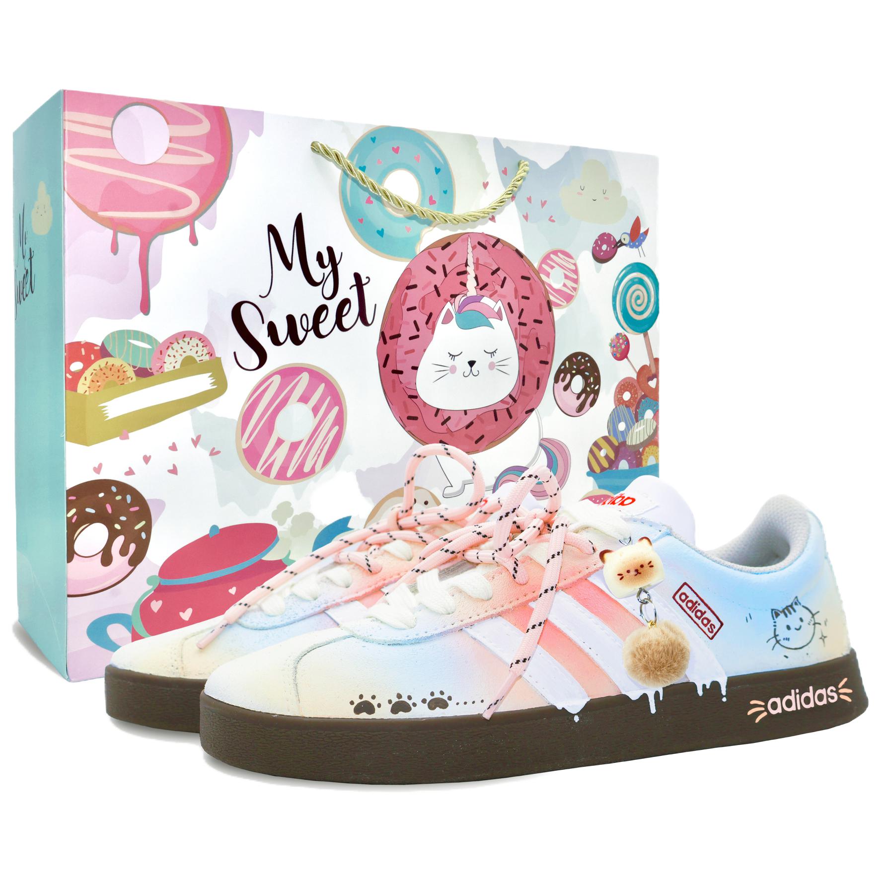 Adidas VL COURT 2.0 Milk Kitten, Shopping Bag Abrasion Resistant Low Top Skateboard Shoes Women's Blue Pink купить в интернет-магазине Yoocart с быстрой доставкой по России.