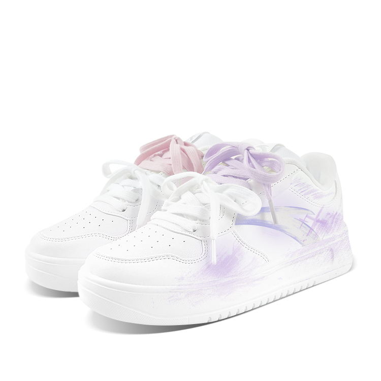 Anta Relaxed Slip Resistant Shock Absorbers Low Top Skateboard Shoes Unisex Pink Purple Mismatched
