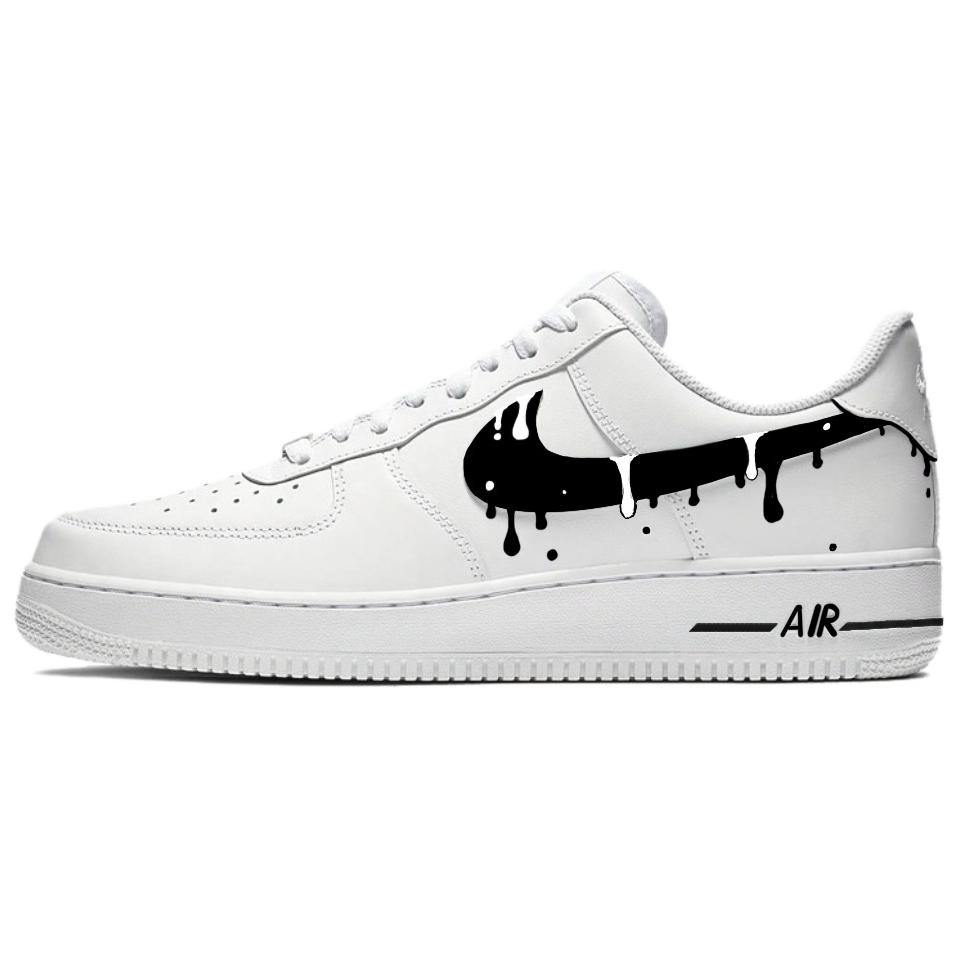 Nike Air Force 1 Ink Shadows Flowing Slip Resistant Low Top Skateboard Shoes Unisex White Black