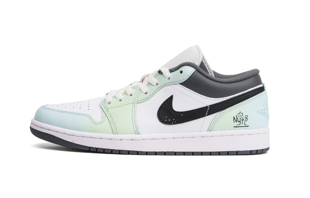 Jordan Air Jordan 1 Cushioning, Wear Resistant Low Top Vintage Basketball Shoes Unisex White Green