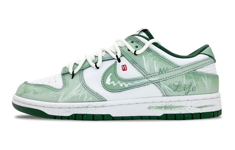 Nike Dunk The Tree Of Life Anti Slip Wear Resistant Low Top Skateboard Shoes Unisex White Green