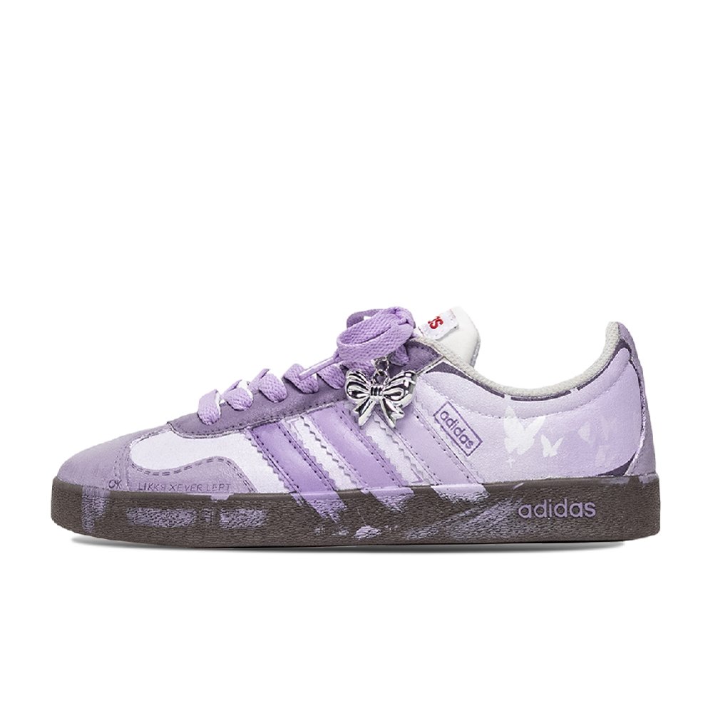 Adidas VL COURT 2.0 Twilight Butterfly Slip Resistant Shock Absorbers Low Top Skateboard Shoes Unisex Purple Brown