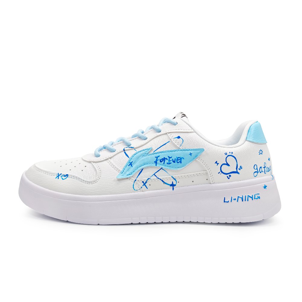 LiNing Pontoon Boats Cushioning, Abrasion Resistant, Height Increasing Low Top Skateboard Shoes Unisex White Blue