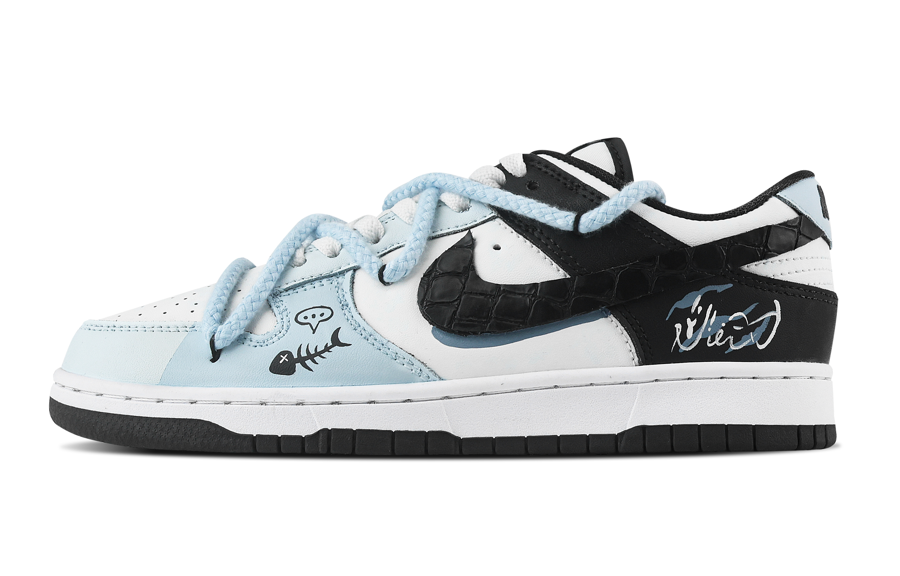 Nike Dunk Fish Meet You Slip Resistant Abrasion Resistant Low top Skateboard Shoes Unisex Black Blue