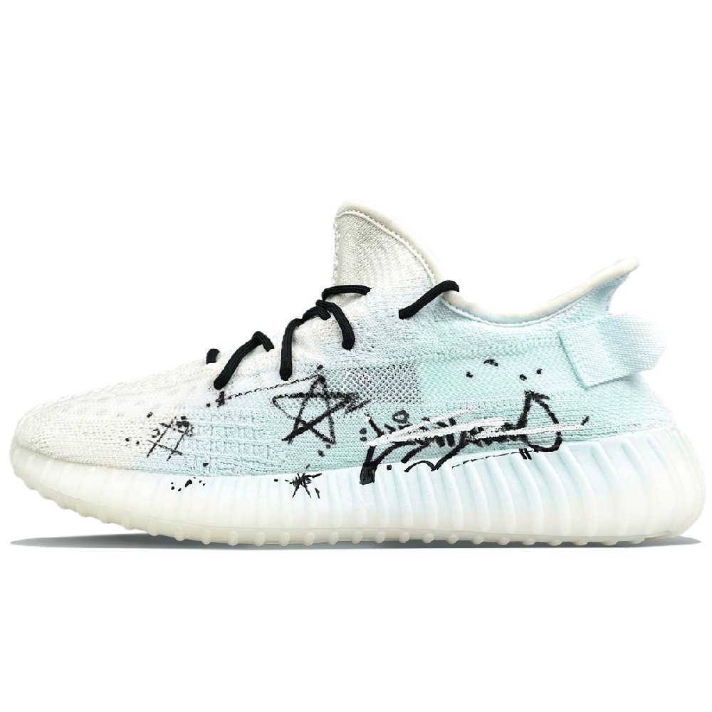 Adidas Originals Yeezy Boost 350 V2 Abrasion Resistant Low Top Casual Shoes Unisex White Blue