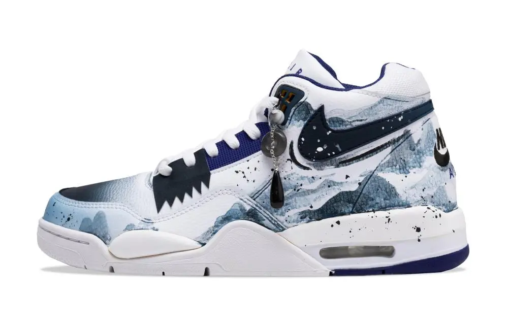 Nike Flight Legacy Cushioning Anti-Slip And Wear-Resistant Mid-Top Vintage Basketball Shoes Men's Blue White