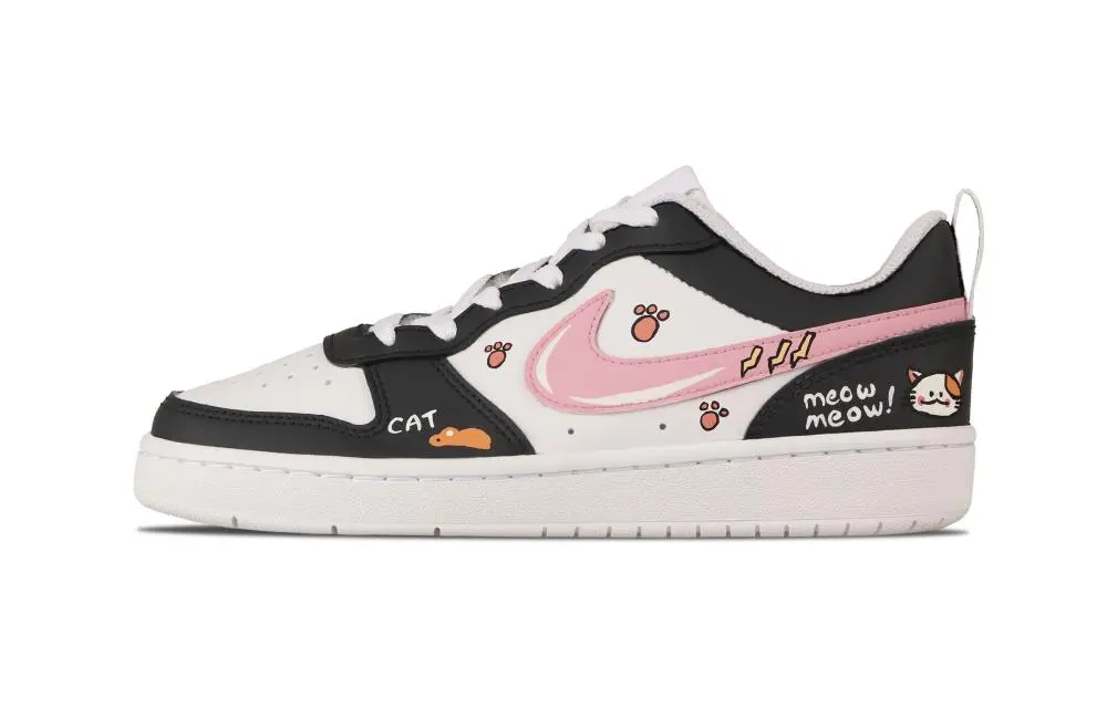 Nike Court Vision 1 Japanese Style Kitten Abrasion Resistant Low Top Skateboard Shoes Unisex Pink Black