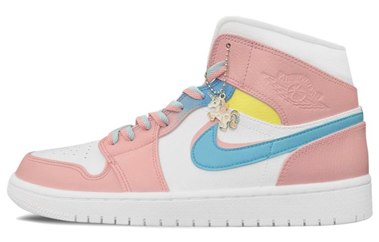 Jordan Air Jordan 1 Anti-Slip Wear-Resistant High-Top Vintage Basketball Shoes Men's Blue Pink