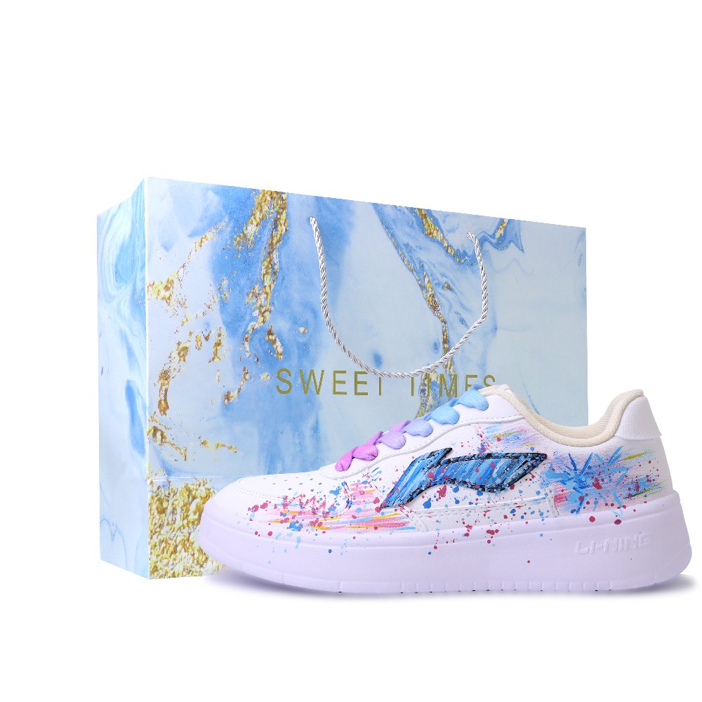 LiNing Pontoon Boats Abrasion Resistant, Lightweight, And Breathable Low Top Skateboard Shoes Unisex White Pink Blue