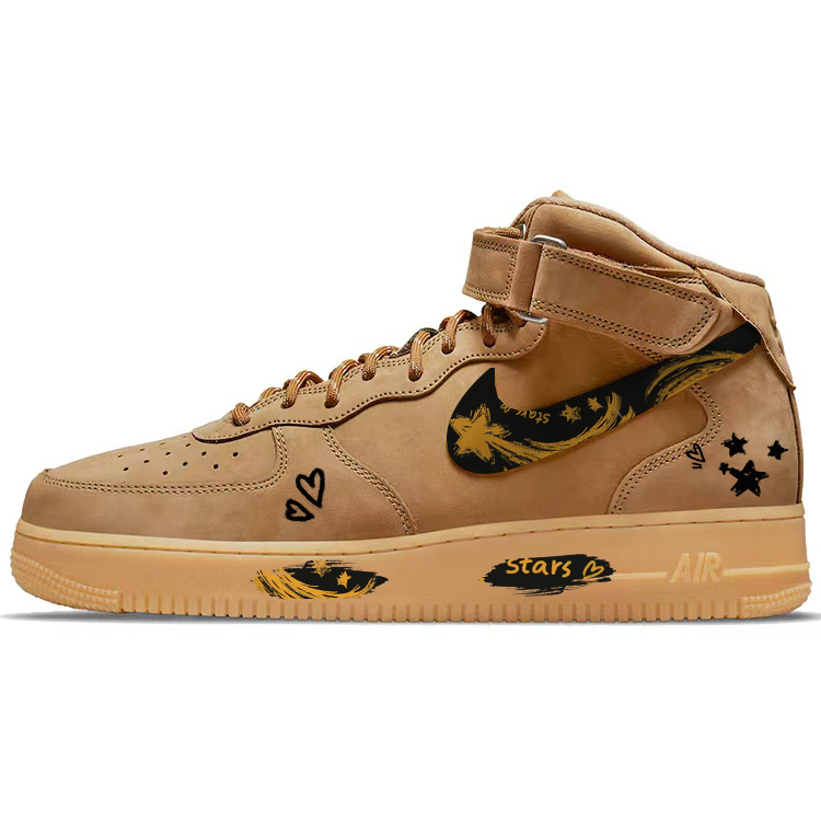 Nike Air Force 1 Anti-Slip And Wear-Resistant Lightweight High-Top Skateboard Shoes Unisex Brown