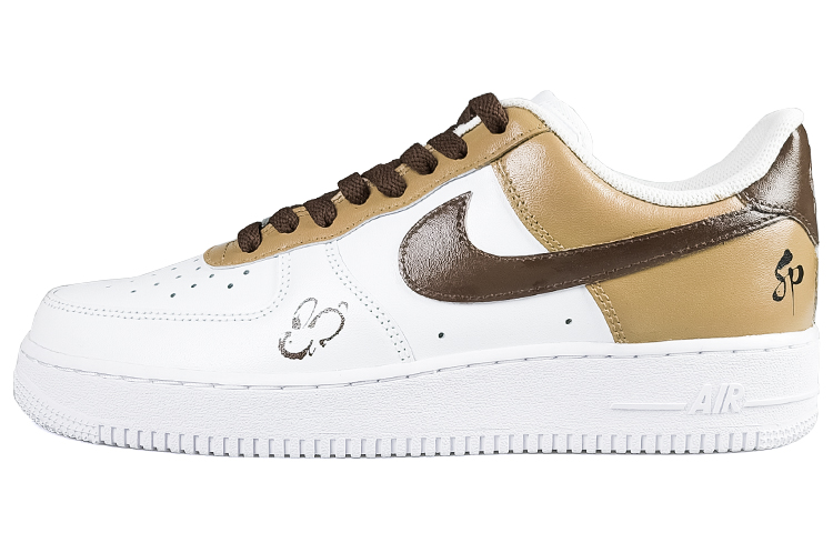 Nike Air Force 1 Low Low-Top Skateboard Shoes Women's White Brown Khaki