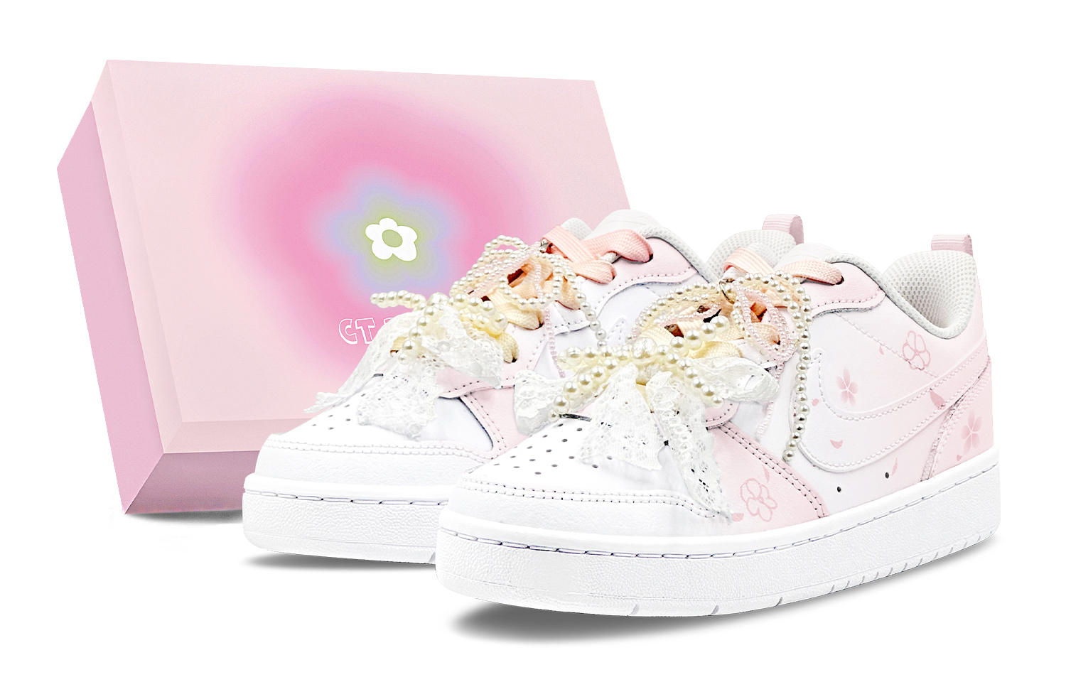Nike Court Borough Spring Glimmering Sakura Abrasion Resistant Low top Skateboard Shoes Women's Pink