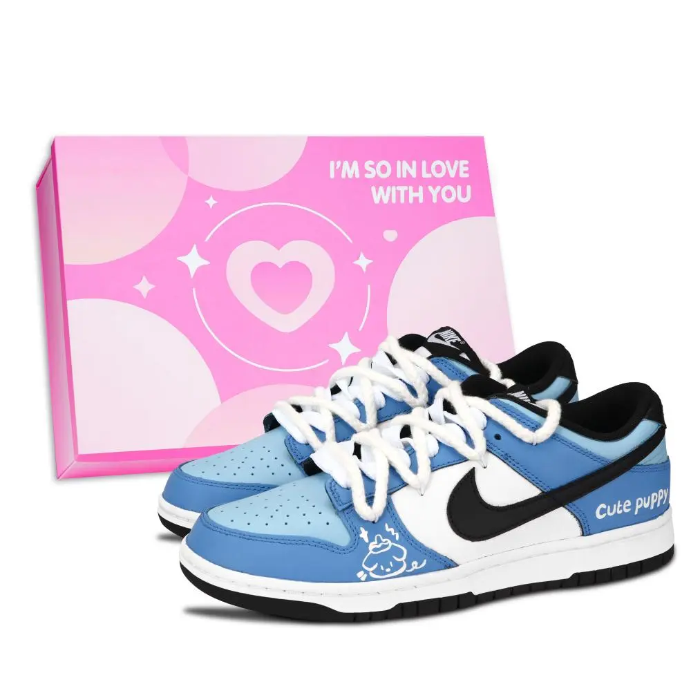 Nike Dunk Black White, Cute Puppy Abrasion Resistant Low top Skateboard Shoes Unisex Blue
