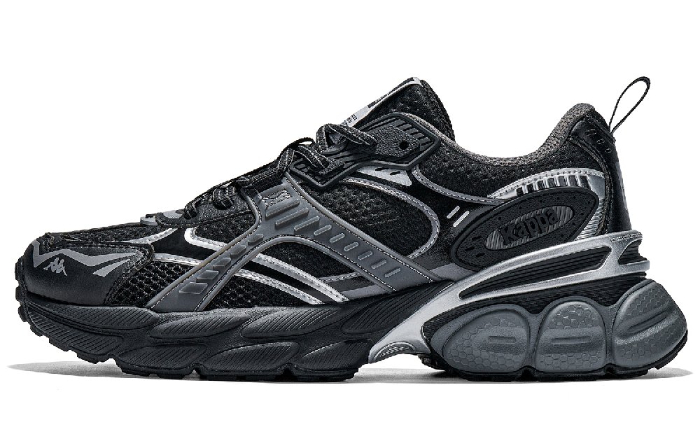 Kappa Anti Slip Wear Resistant Low Top Chunky Sneakers Unisex Black Gray Silver