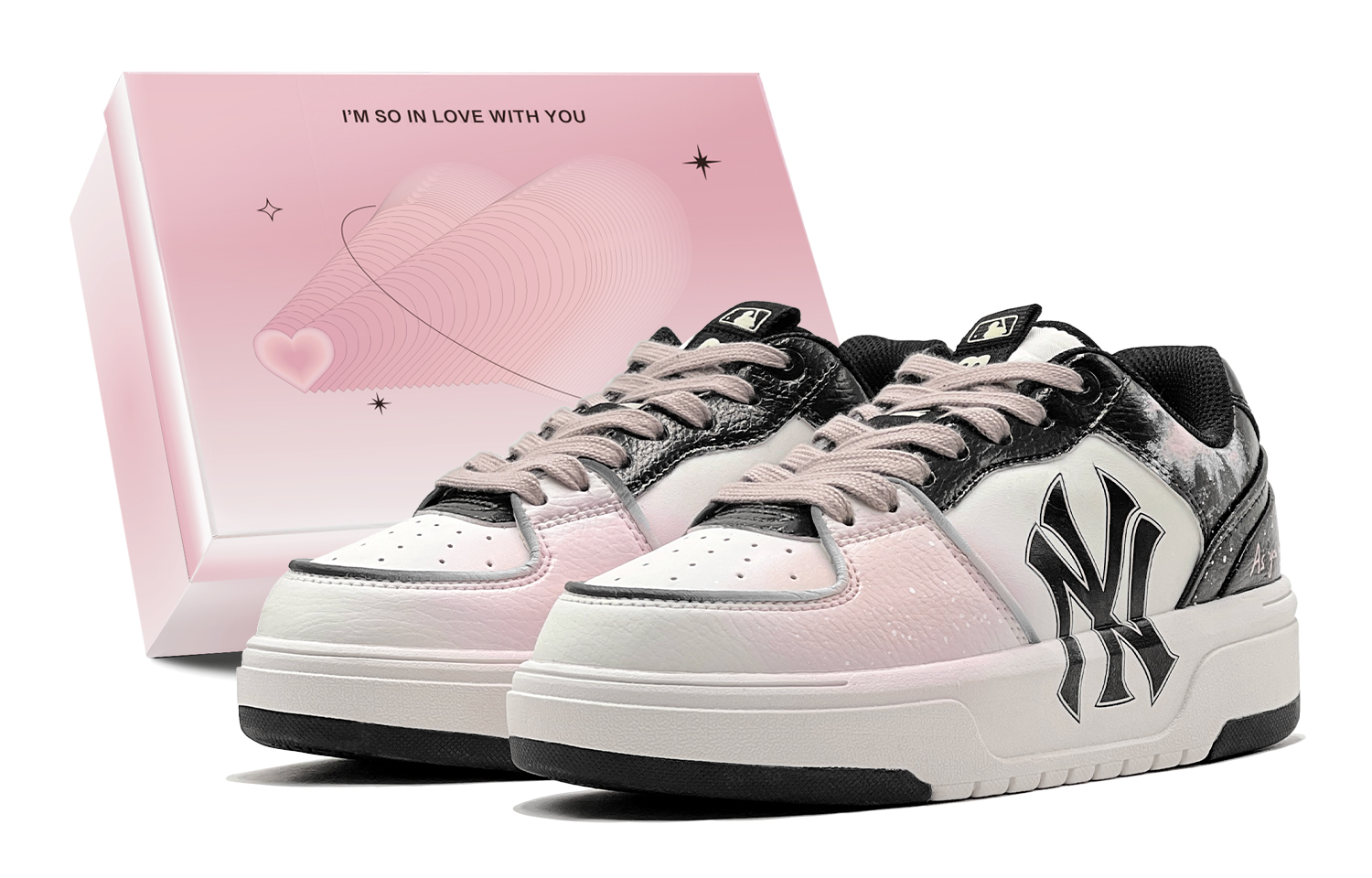 MLB Chunky Liner Abrasion Resistant Low Top Skateboard Shoes Unisex Pink White