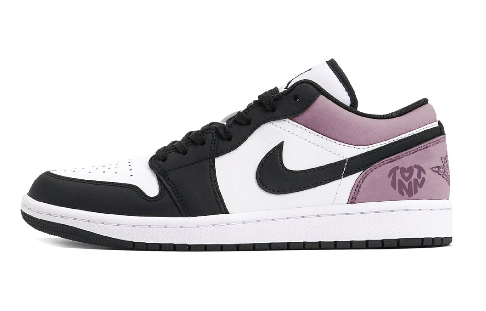 Jordan Air Jordan 1 Puppy Fragment Cushioned Slip-Resistant Low-Top Vintage Basketball Shoes Men's Black Pink