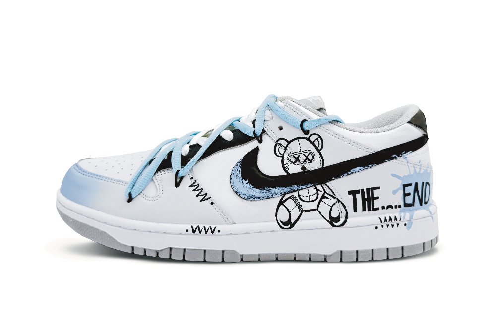 Nike Dunk Anti-Slip And Wear-Resistant Lightweight Low-Top Skateboard Shoes Men's Black White Blue