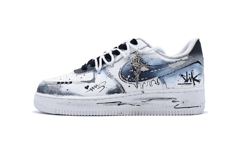 Nike Air Force 1 Dark Silver Abrasion Resistant Low Top Skateboard Shoes Unisex White