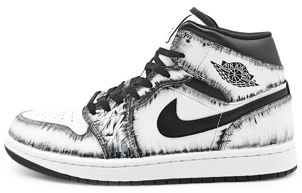 Jordan Air Jordan 1 Abrasion Resistant Mid Top Vintage Basketball Shoes Men's Black White