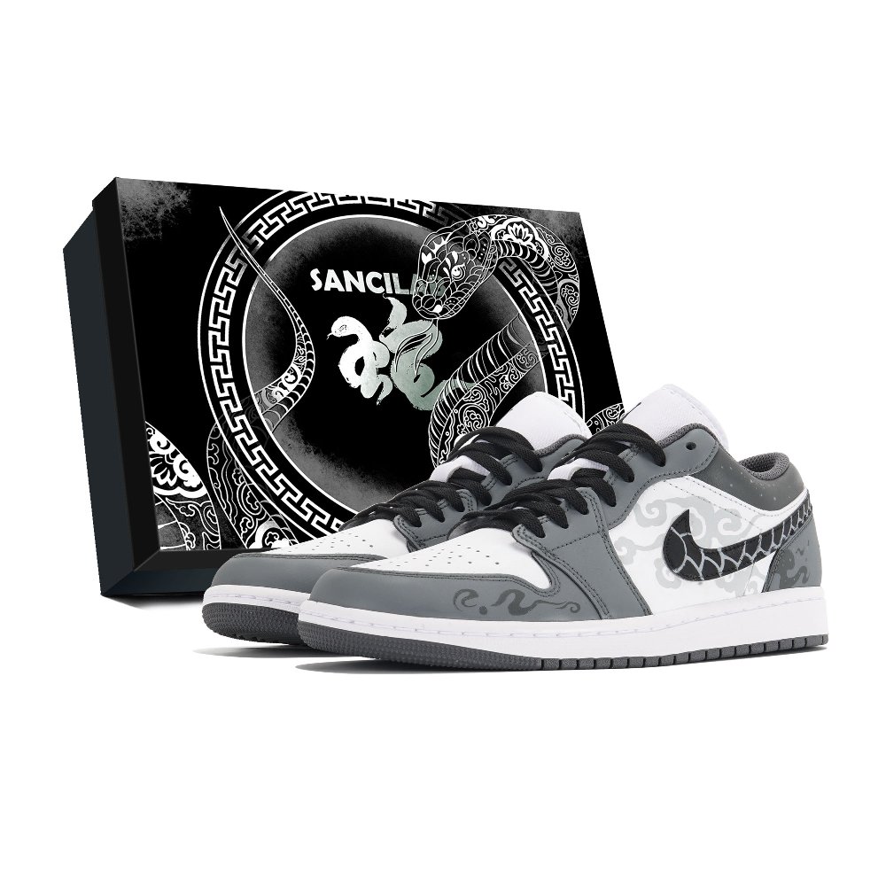 Jordan Air Jordan 1 Abrasion Resistant Low Top Vintage Basketball Shoes Unisex Gray White