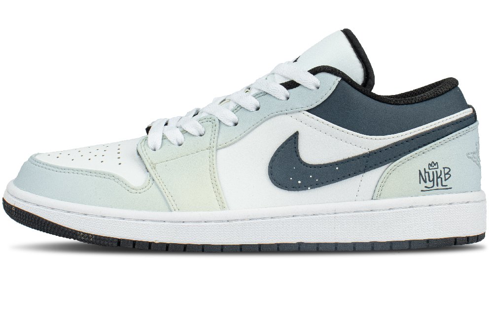 Jordan Air Jordan 1 Abrasion Resistant Low Top Vintage Basketball Shoes Unisex White Green Blue