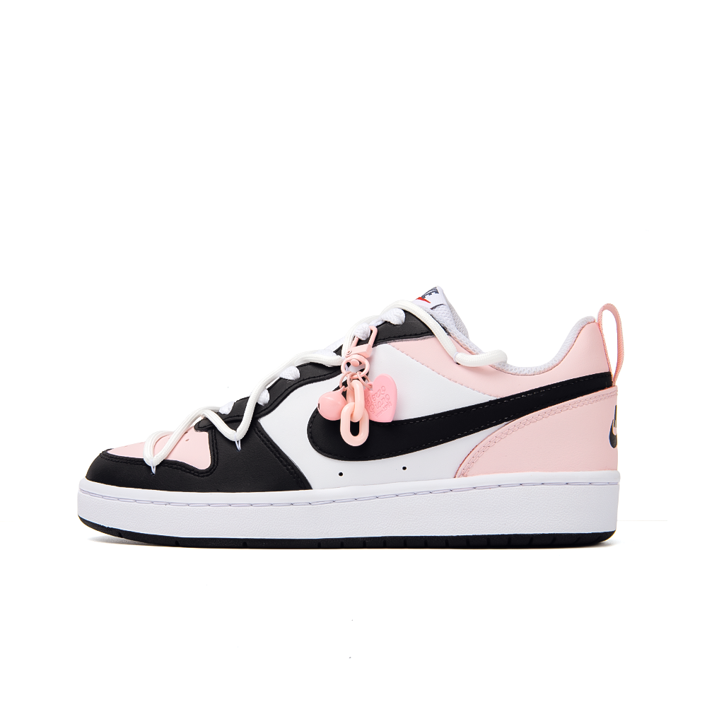 Nike Court Borough Heart Fluttering, Amber Slip Resistant Cushioning Low Top Skateboard Shoes Women's White Black Pink