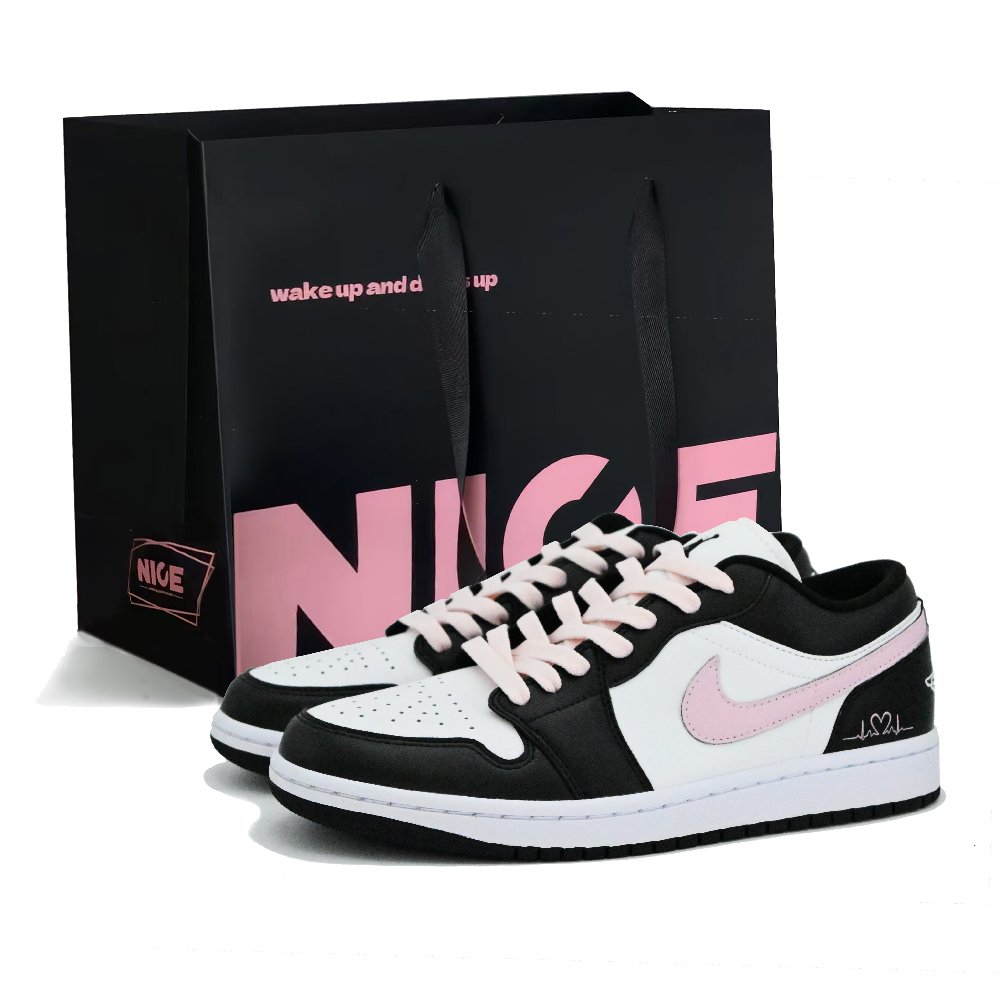 Jordan Air Jordan 1 Heart Signal Abrasion Resistant Low Top Vintage Basketball Shoes Women's Black Pink
