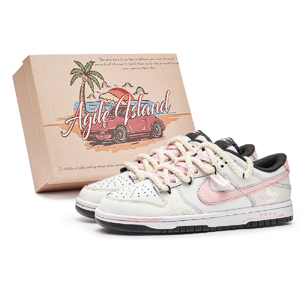 Nike Dunk Lively Island, Box, Summer Love Letter Abrasion Resistant Low Top Skateboard Shoes Unisex White Pink