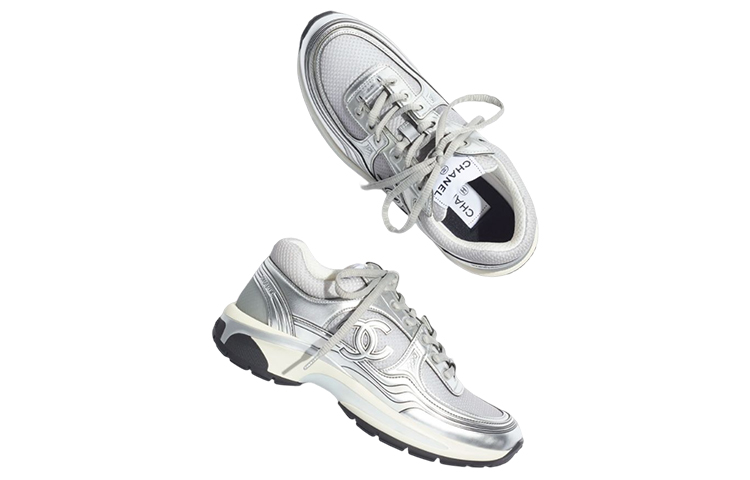 CHANEL Low Top Casual Shoes Women's Silver Gray
