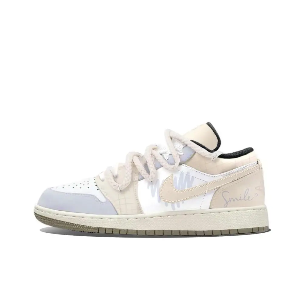 Jordan Air Jordan 1 Free Warm Tone Cushioning, Wear Resistant Low top Vintage Basketball Shoes Unisex Yellow White Blue