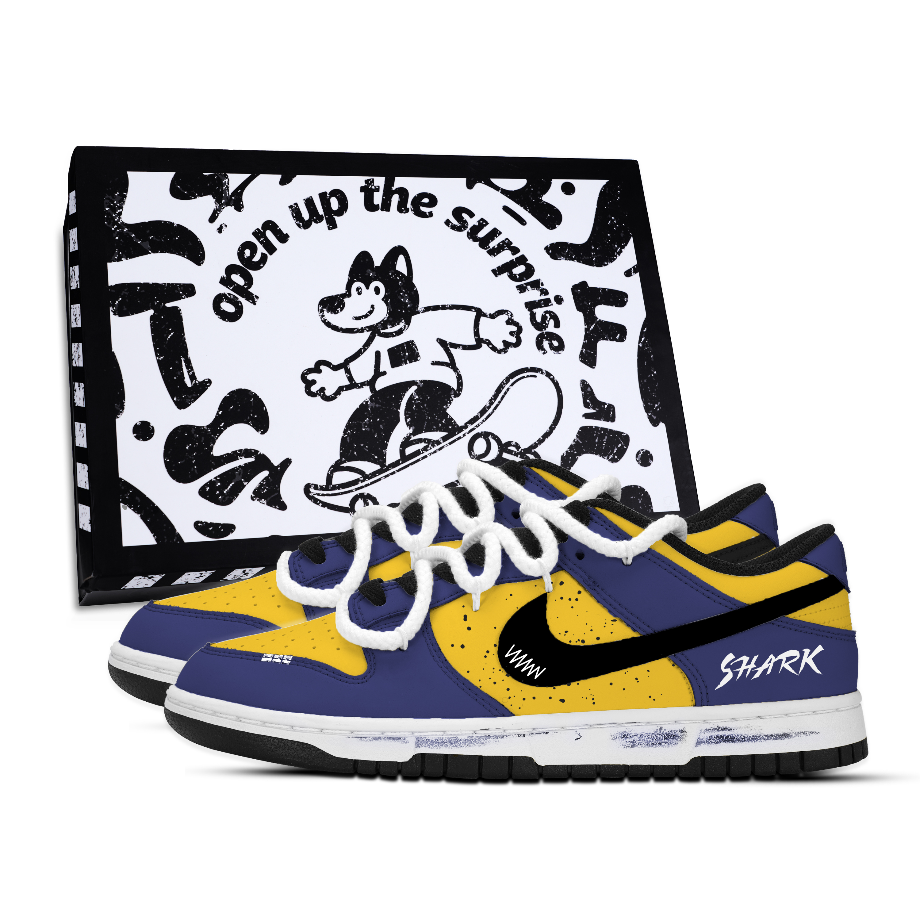 Nike Dunk Remnant Shark Blood Shadow Slip Resistant Abrasion Resistant Low top Skateboard Shoes Unisex Yellow Blue