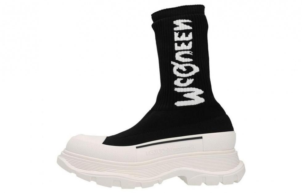 Alexander McQueen Tread Slick Boot Ribbed Black White Women's