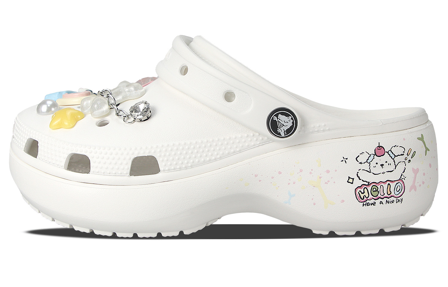 Crocs Classic Platform Clog Hello Little Dog Clogs Women's White