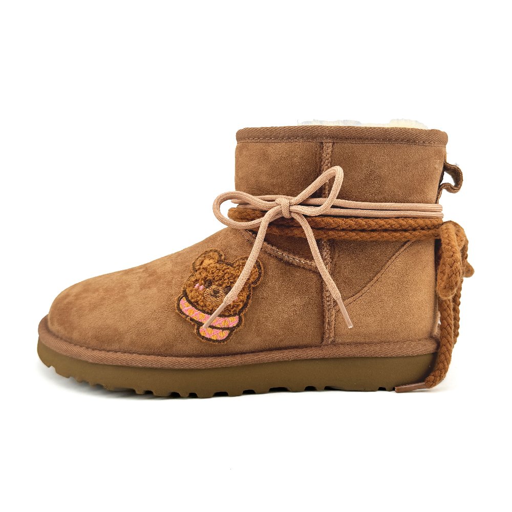 UGG CLASSIC MINI Vavo 'Lace-Up Bear' Warm And Wear-Resistant Short Snow Boots Women's Chestnut
