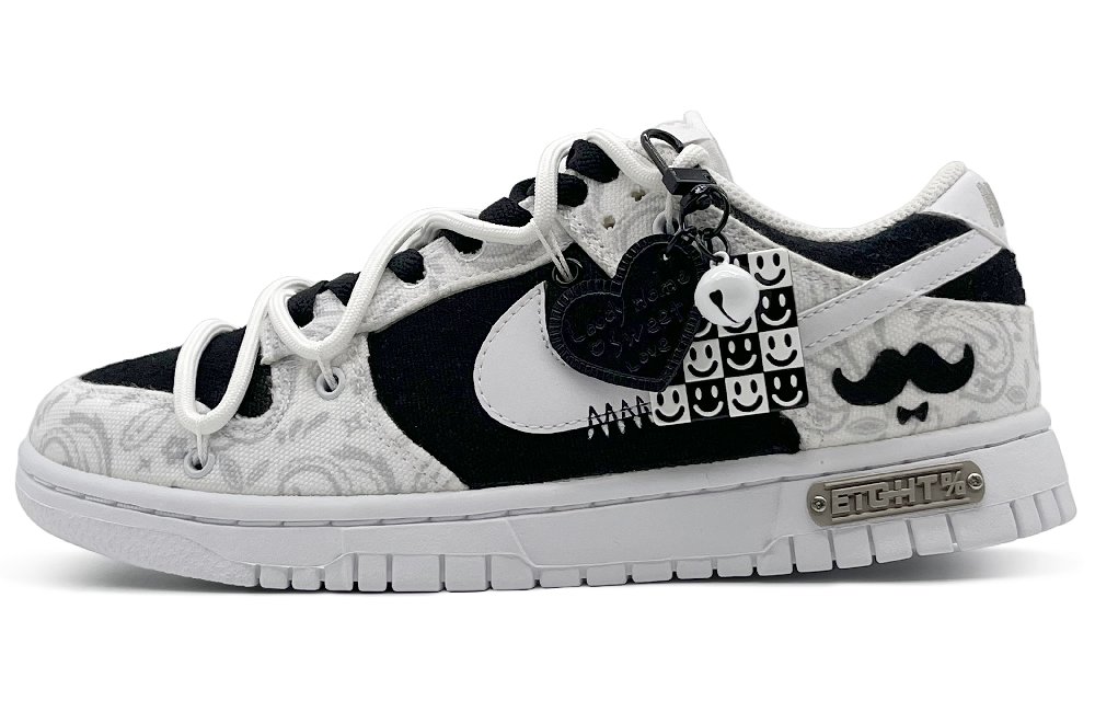 Nike Dunk ESS'White Paisley' Anti Slip And Wear Resistant Lightweight Low Top Skateboard Shoes Women's Black White