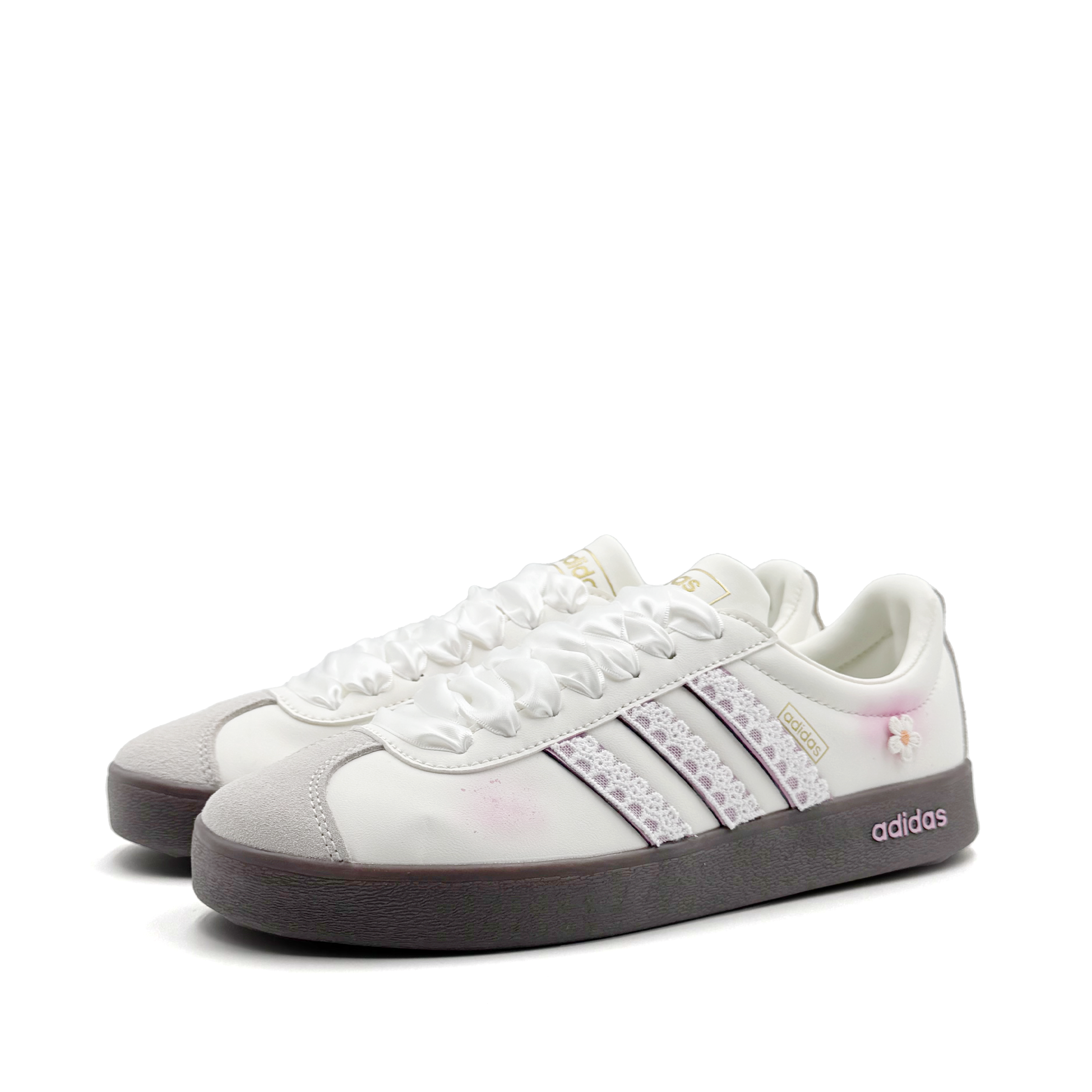 Adidas VL COURT 2.0 Satin Peony Abrasion Resistant Low Top German Army Trainers Women's White Pink купить в интернет-магазине Yoocart с быстрой доставкой по России.