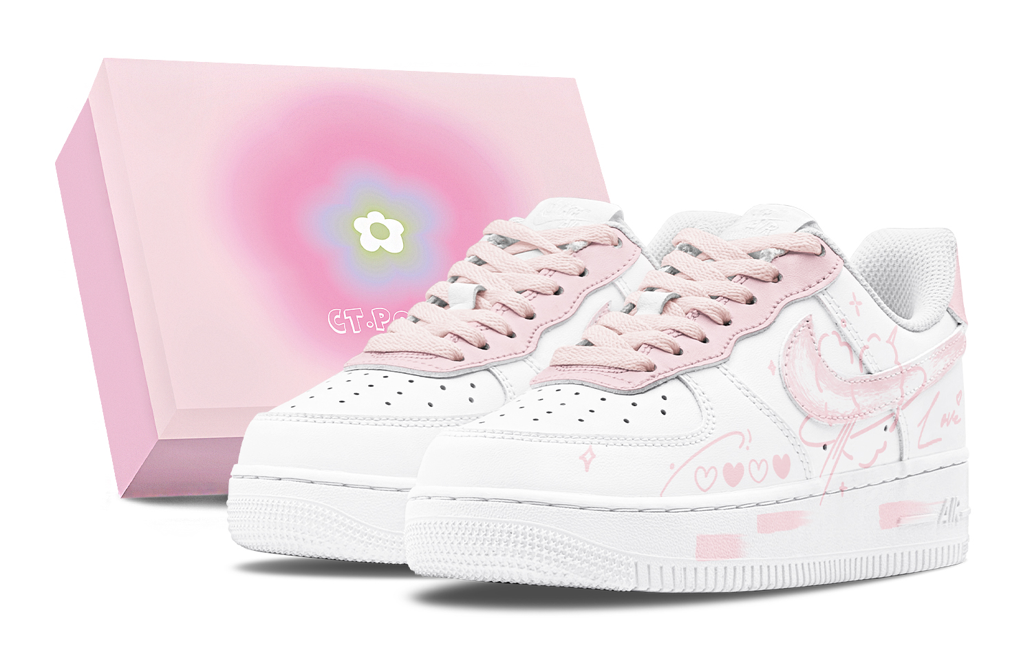 Nike Air Force 1 Air Force 1 Abrasion Resistant Low top Skateboard Shoes Women's White Pink