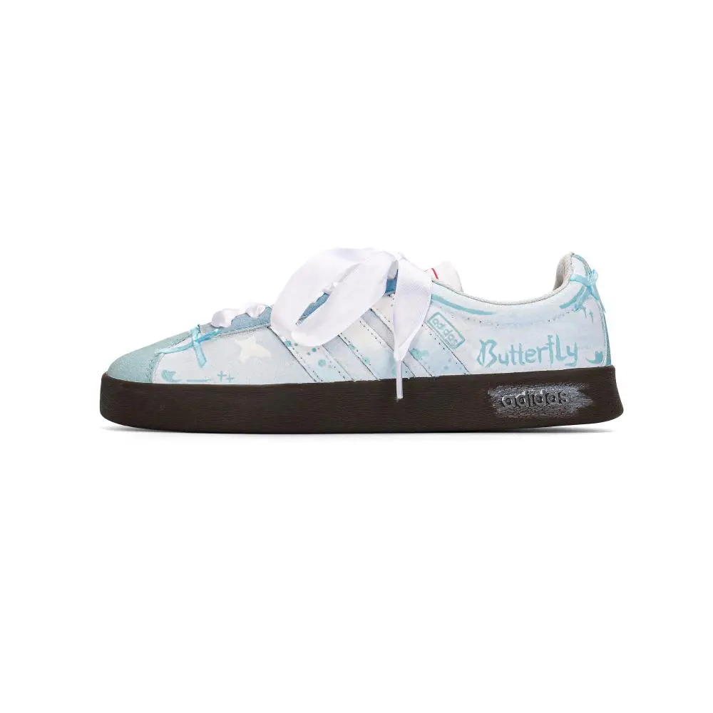 Adidas VL COURT 2.0 Butterfly Dance Abrasion Resistant Low Top Skateboard Shoes Unisex Light Blue