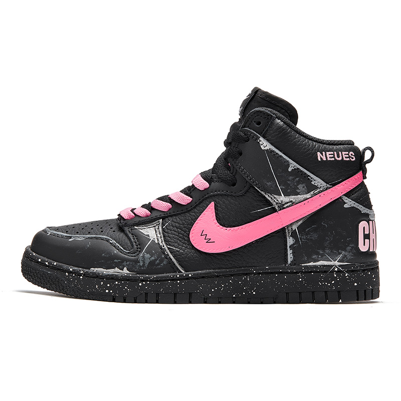 Nike Dunk High ADCDAVINCI Custom Slip-Resistant High-Top Skateboard Shoes Unisex Black Pink