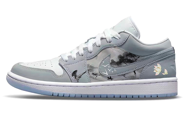 Jordan Air Jordan 1 Cushioned Wear-Resistant Slip-Resistant Low-Top Vintage Basketball Shoes Women's White Gray
