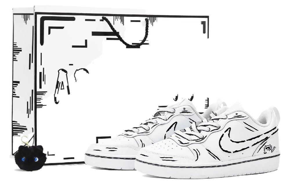 Nike Court Borough 2 ABLOODINGABLOODING Slip-Resistant Low-Top Skateboard Shoes GS Black