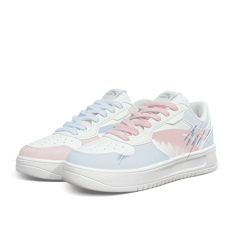 Anta Relaxed Anti Slip Wear Resistant Low Top Skateboard Shoes Unisex Pink Blue Mismatched