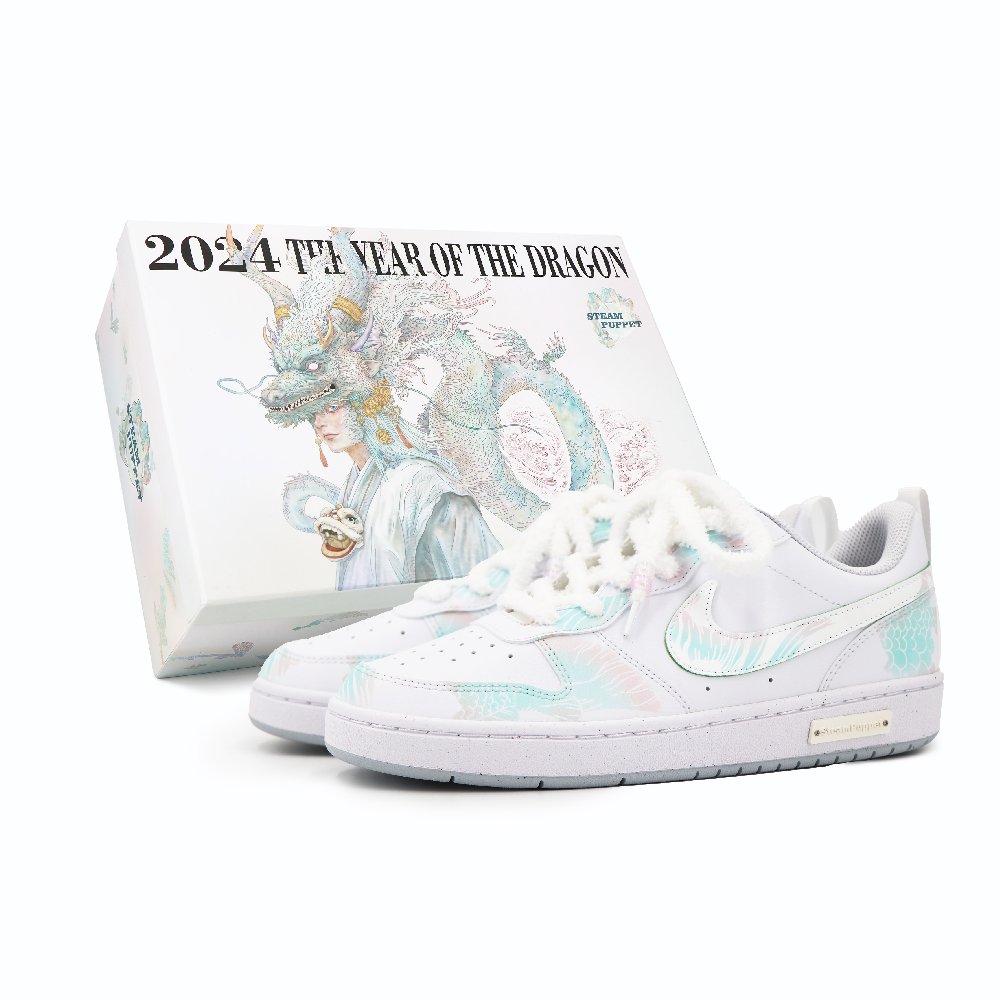 Nike Court Borough Low Low-Top Skateboard Shoes GS Cyan White