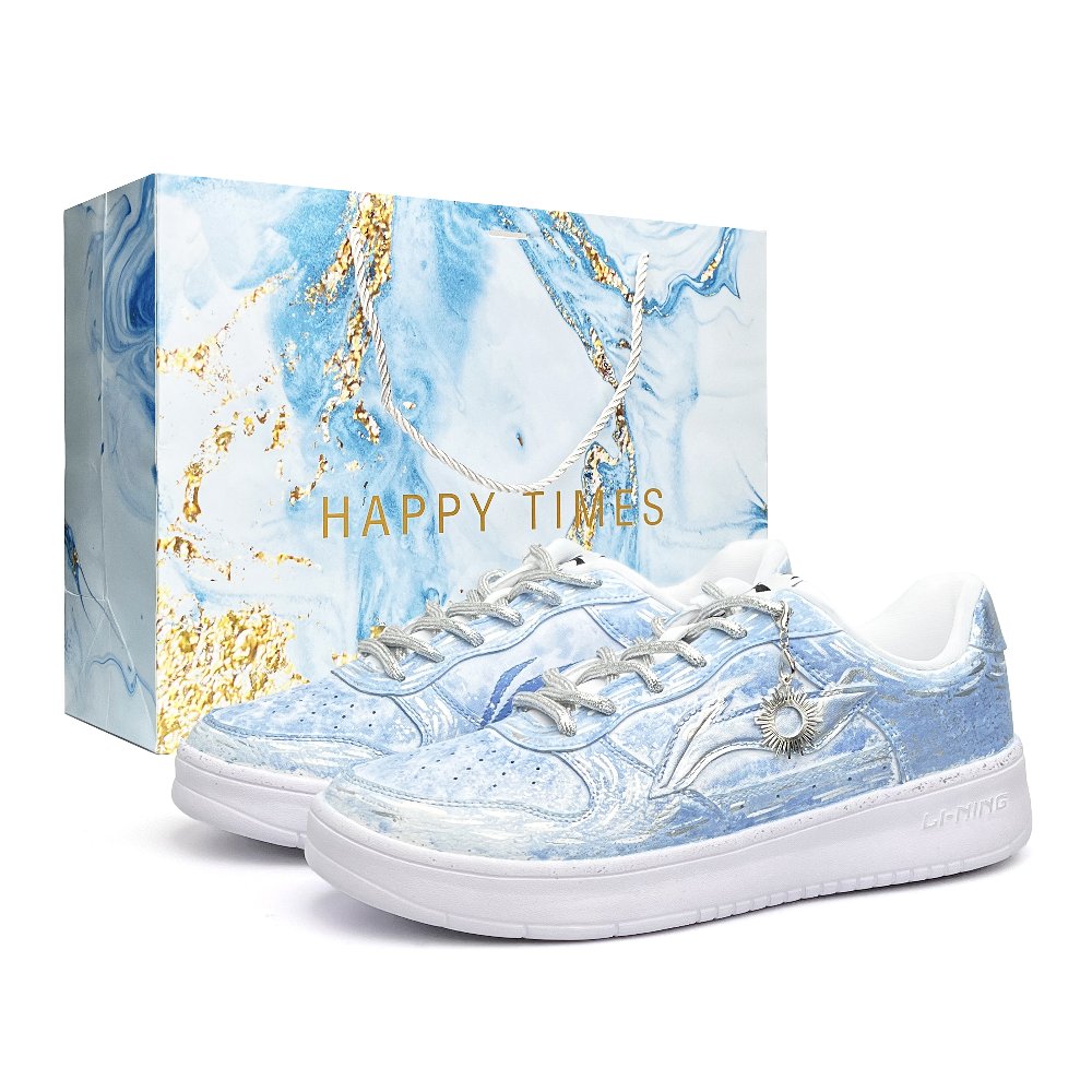 LiNing Pontoon Boats Abrasion Resistant Breathable Slip Resistant Low Top Skateboard Shoes Unisex White Blue Silver