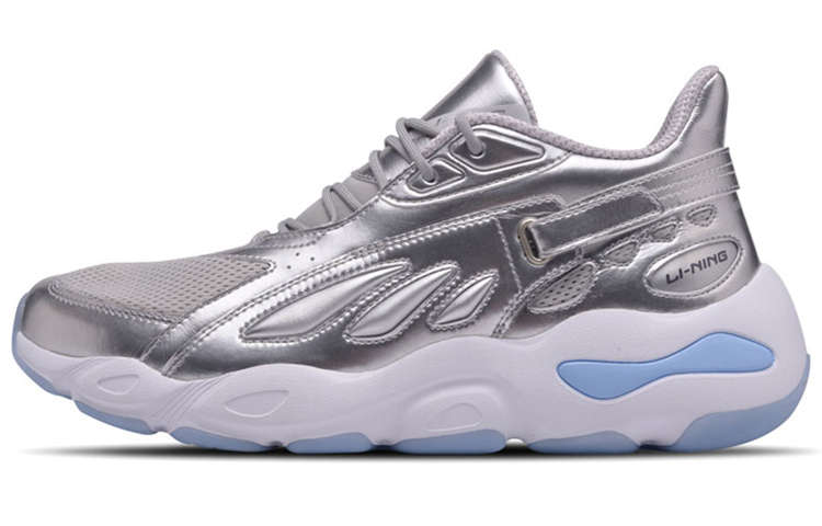 LiNing Butterfly Cushioned Slip-Resistant Low-Top Chunky Sneakers Men's Silver
