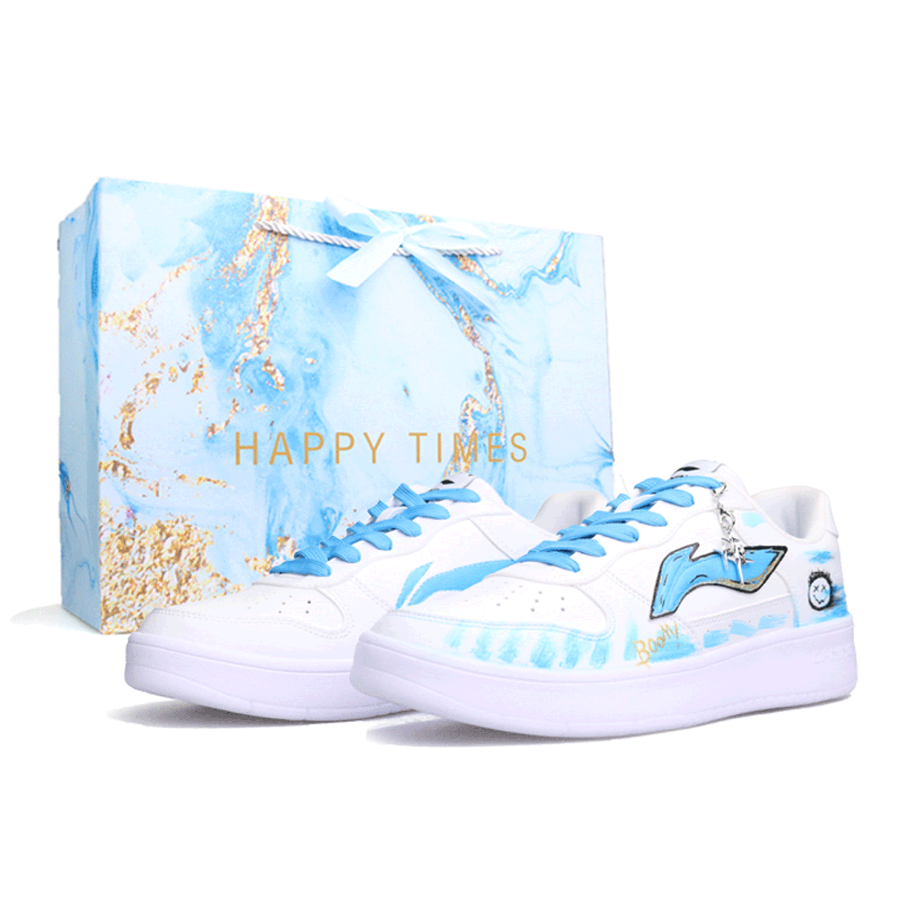 LiNing Pontoon Boats Slip Resistant, Abrasion Resistant, Lightweight Low Top Skateboard Shoes Unisex White Blue